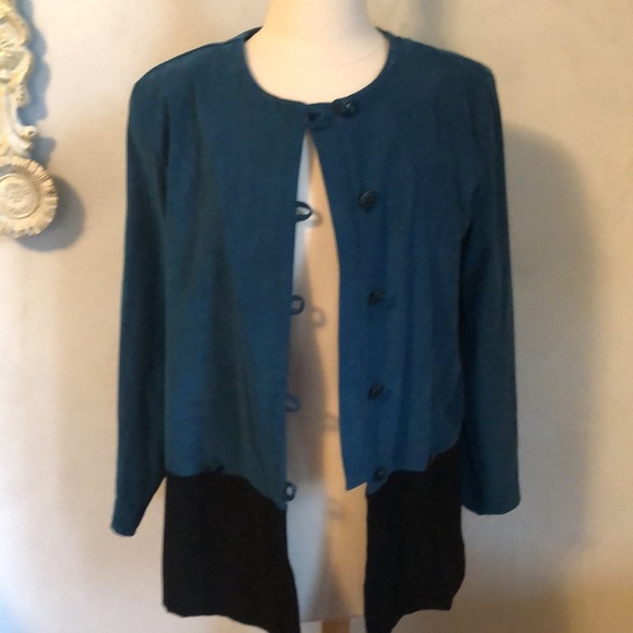 Vintage Darian blazer/blouse teal & black w/decorative button closure Size 12 - Picture 6 of 11